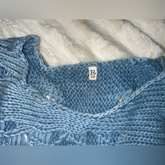 R13 Distressed Boyfriend Crewneck Sweater in Indigo Blue Size XS - Picture 10 of 13